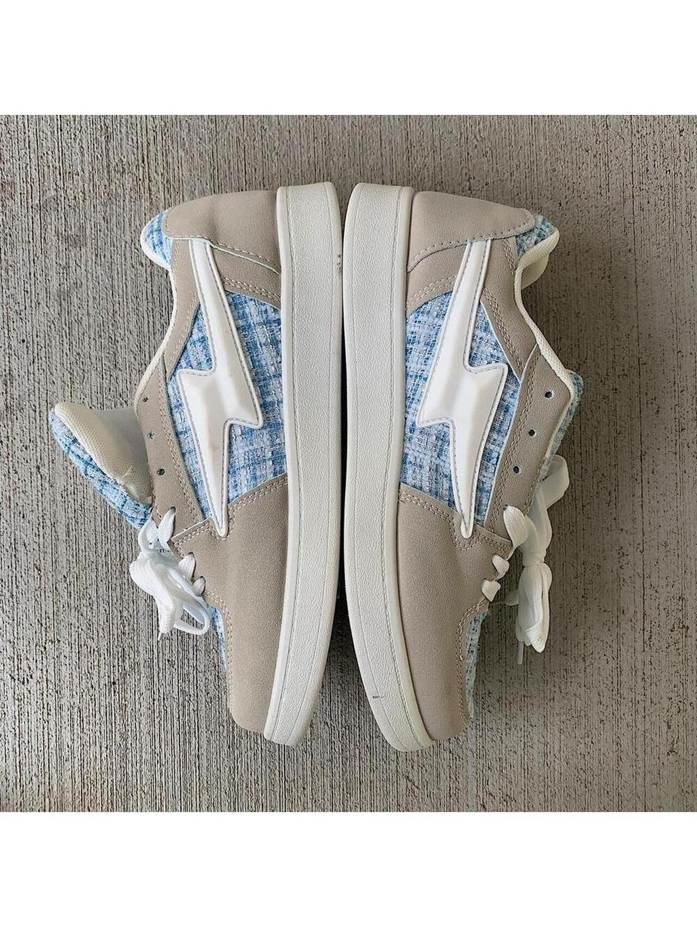 Y2k style Skater Streetwear Light Blue Plaid with White lightning bolt grey - Picture 8 of 8